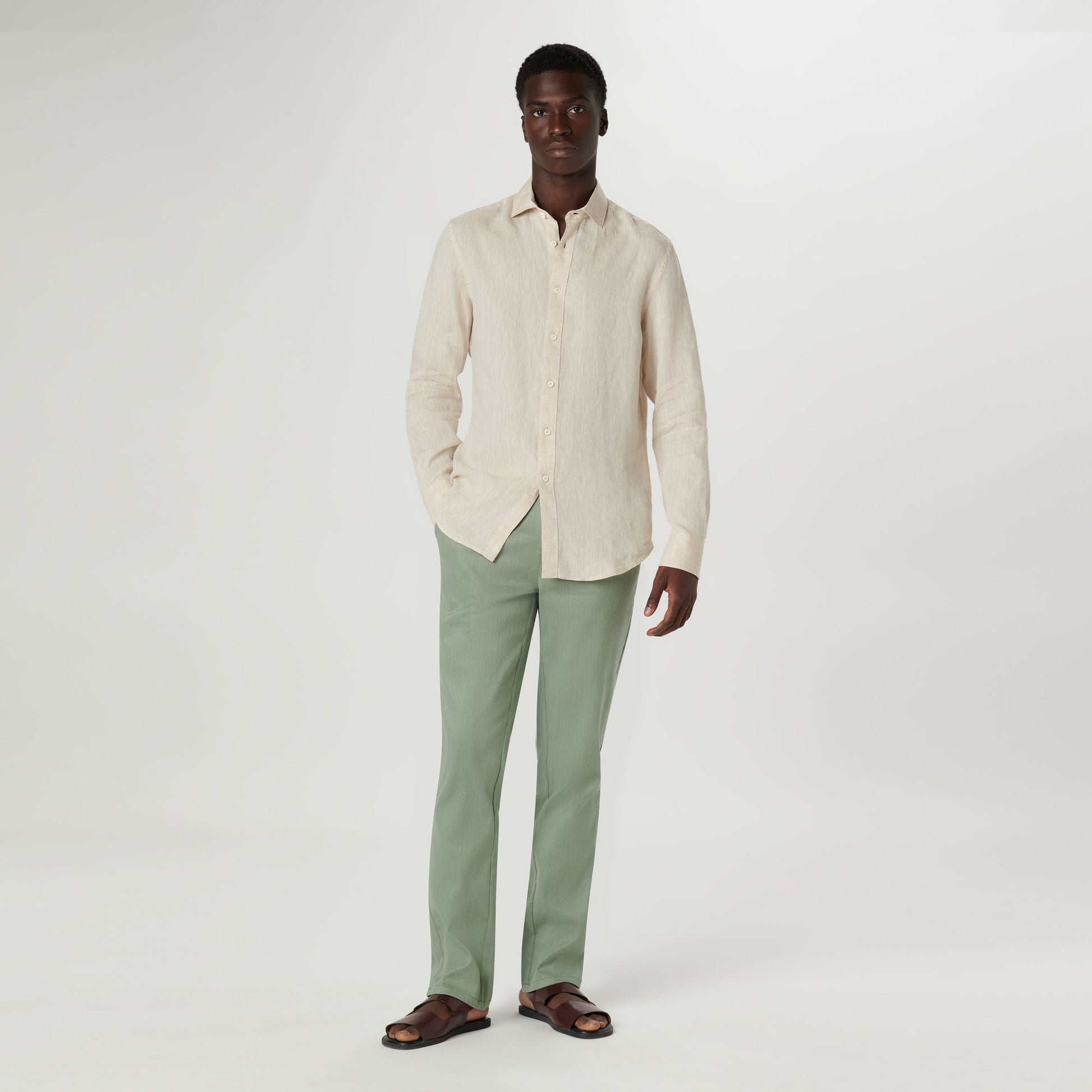 Bugatchi Axel Solid Linen Shirt Beige