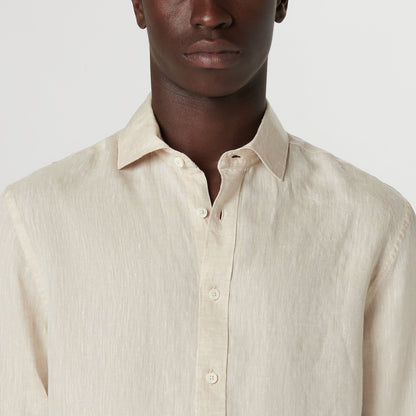 Bugatchi Axel Solid Linen Shirt Beige