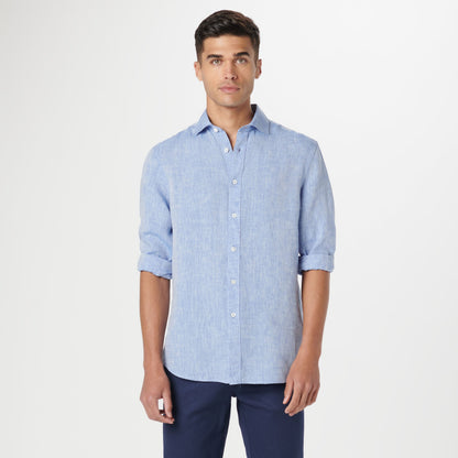 Bugatchi Axel Solid Linen Shirt Classic Blue