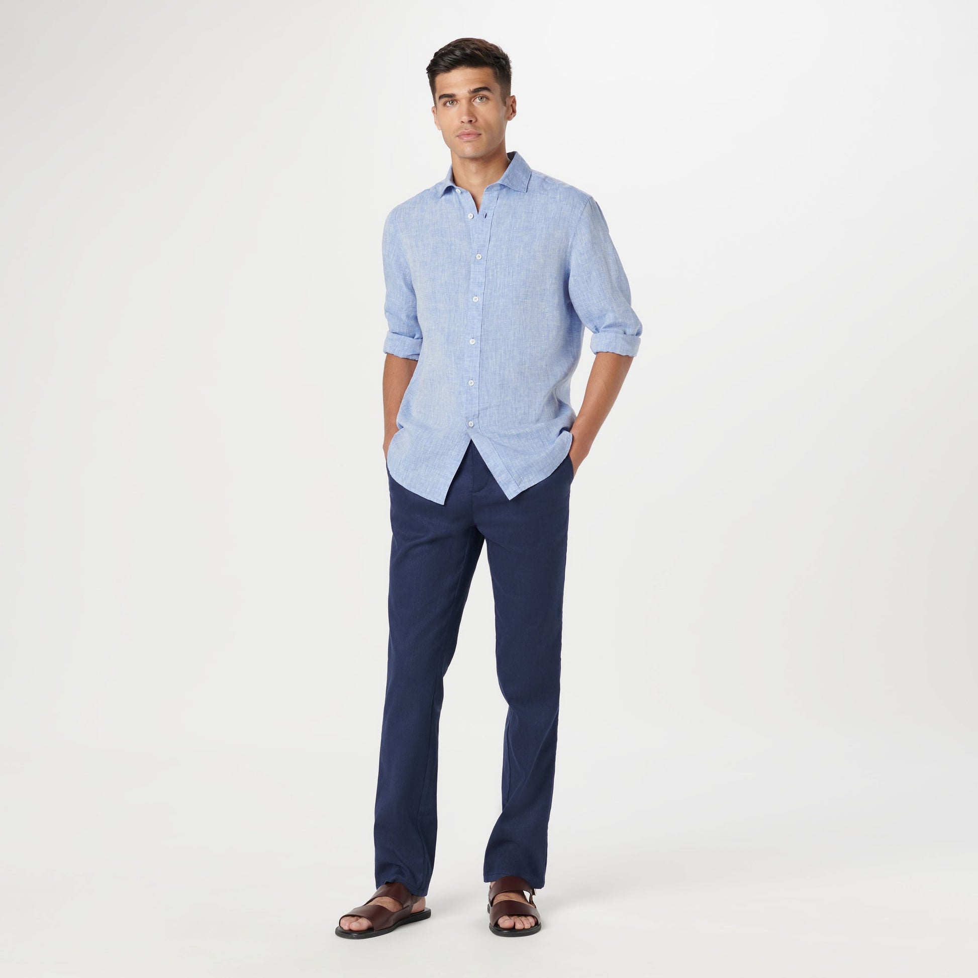Bugatchi Axel Solid Linen Shirt Classic Blue