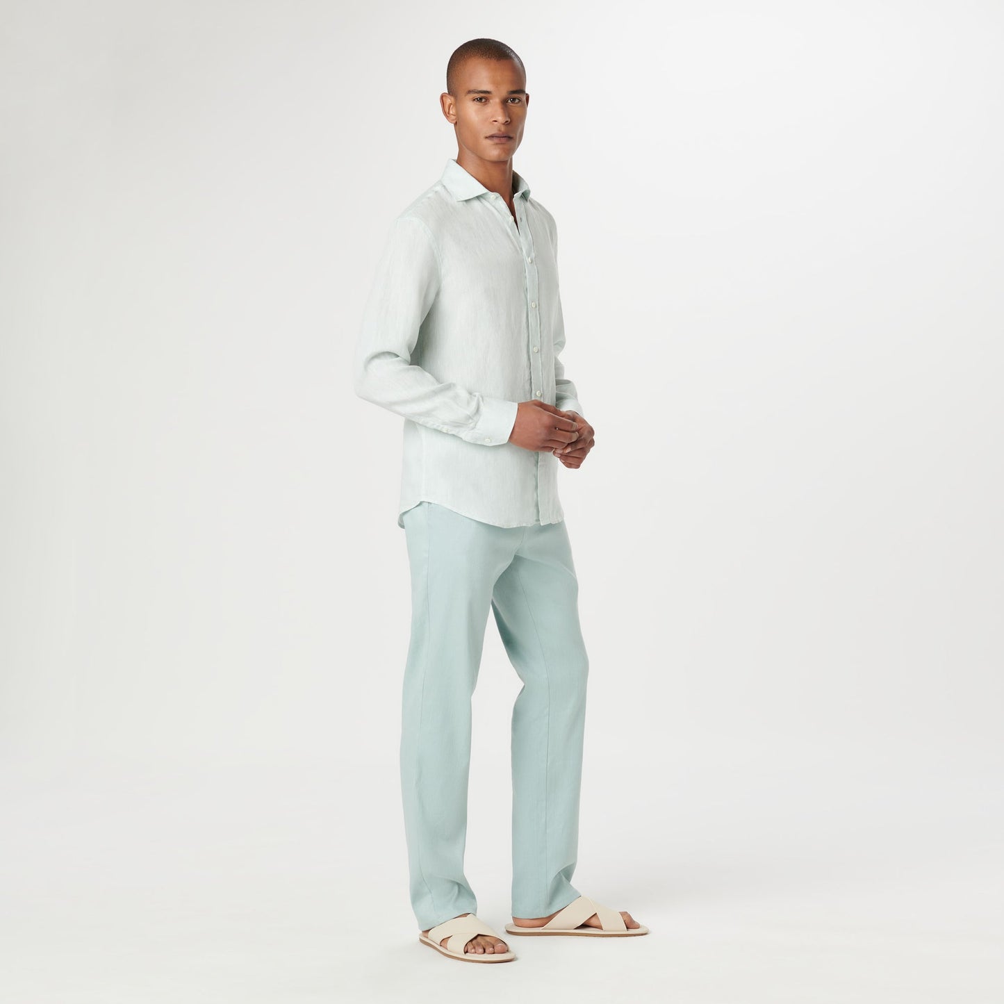 Bugatchi Axel Solid Linen Shirt Seafoam