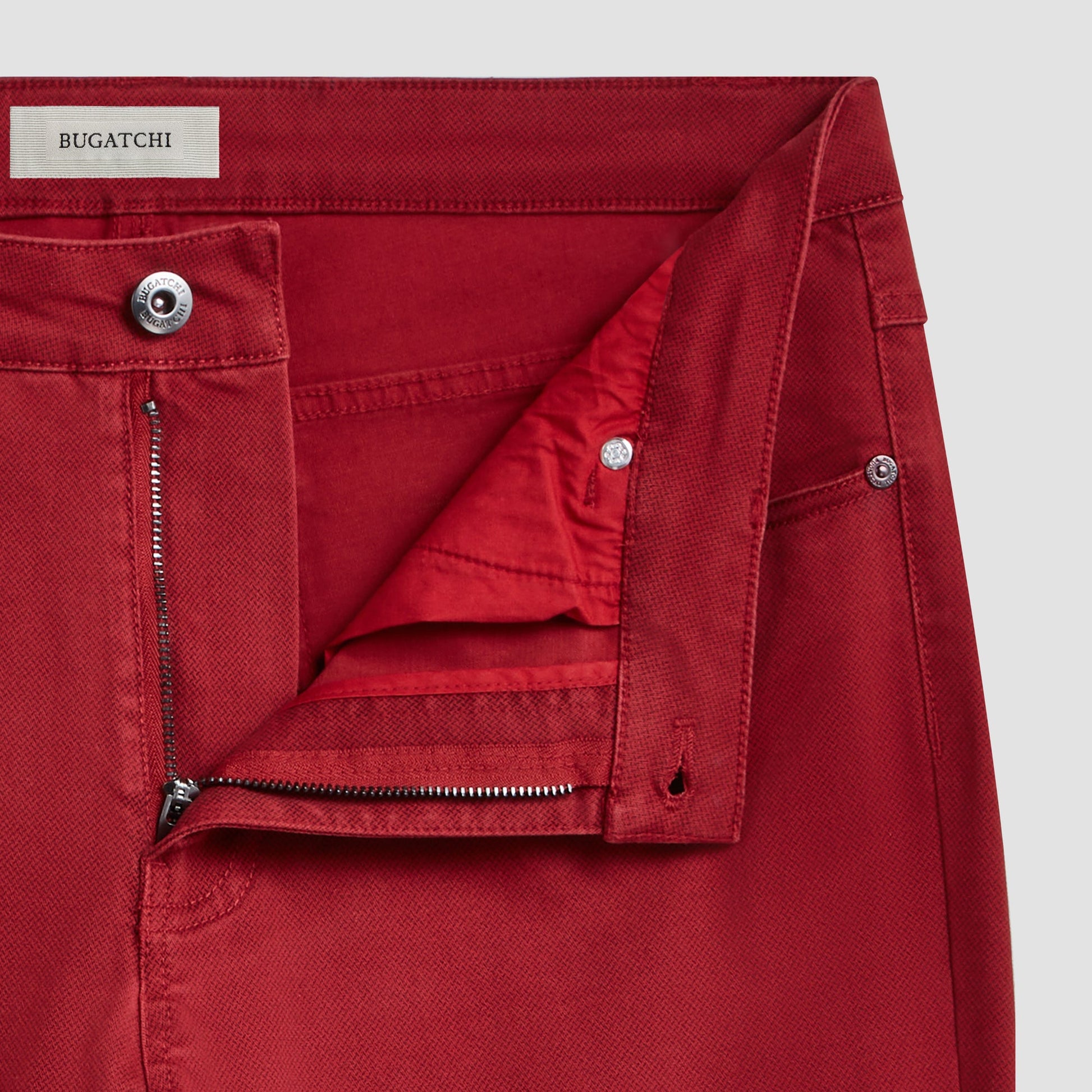 Bugatchi Preston Micro Basketweave Printed Five-Pocket Pants Ruby