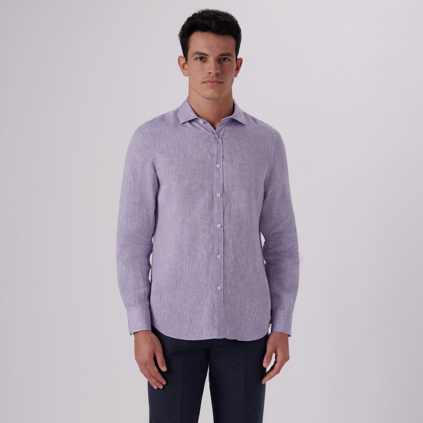 Bugatchi Axel Solid Linen Shirt Iris