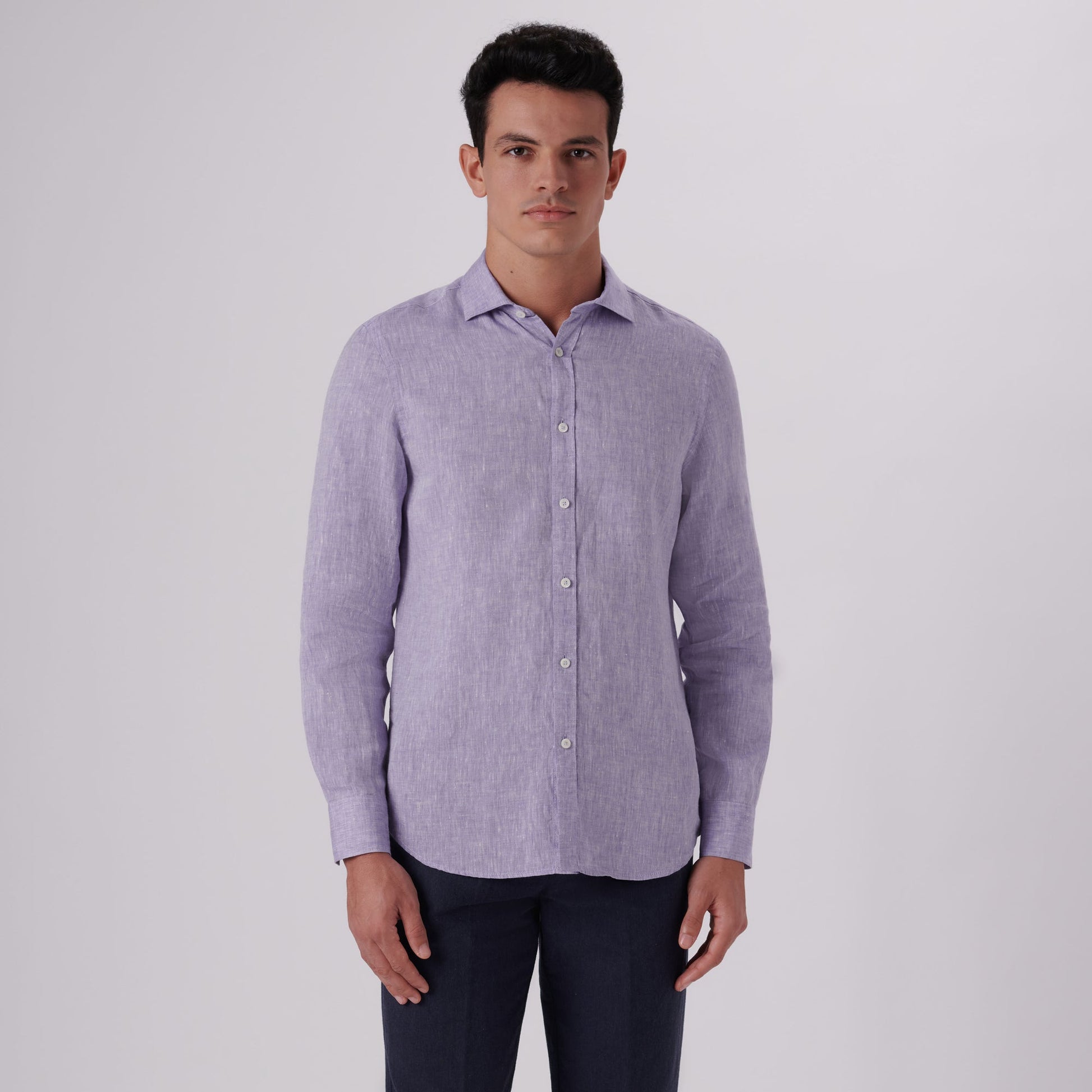 Bugatchi Axel Solid Linen Shirt Iris