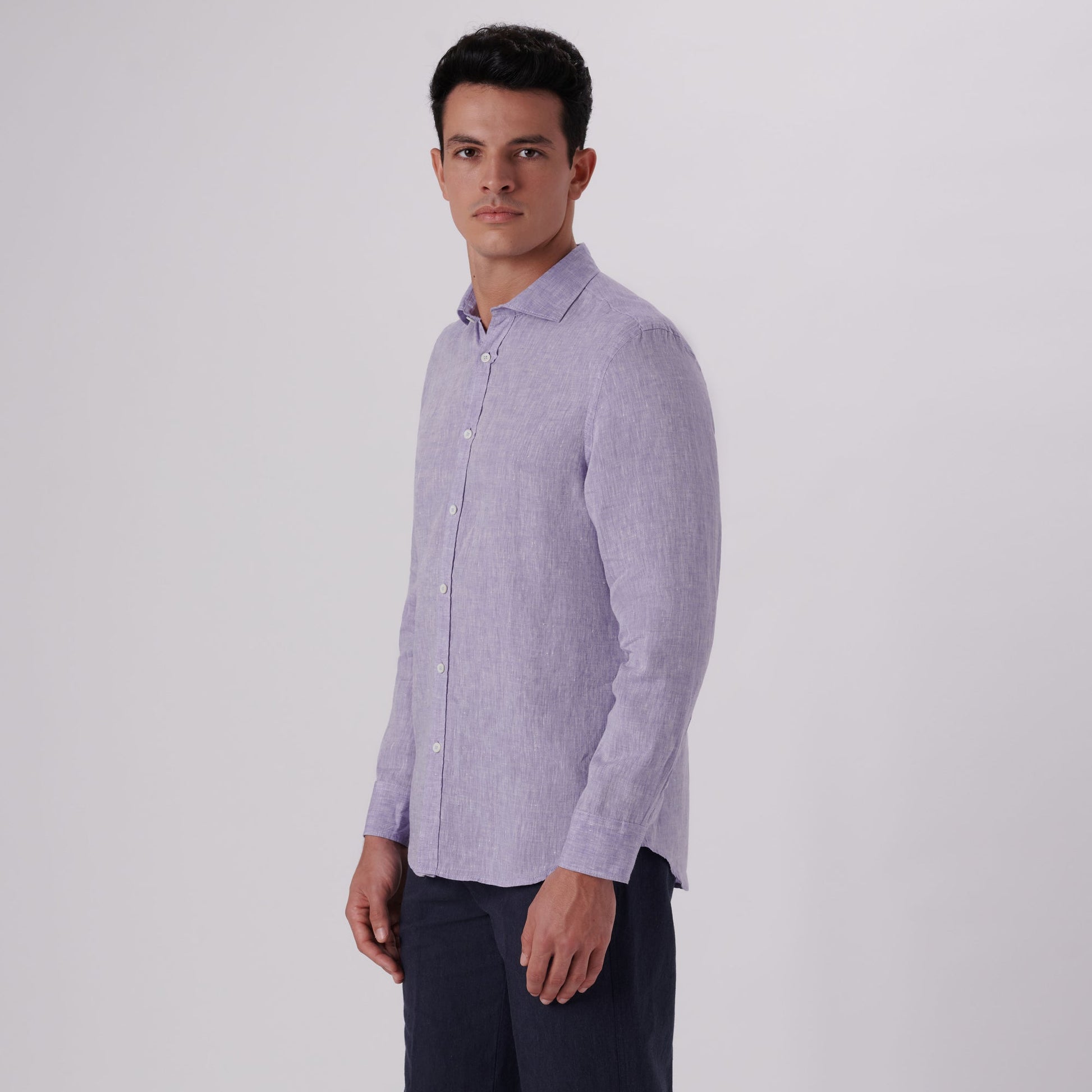 Bugatchi Axel Solid Linen Shirt Iris