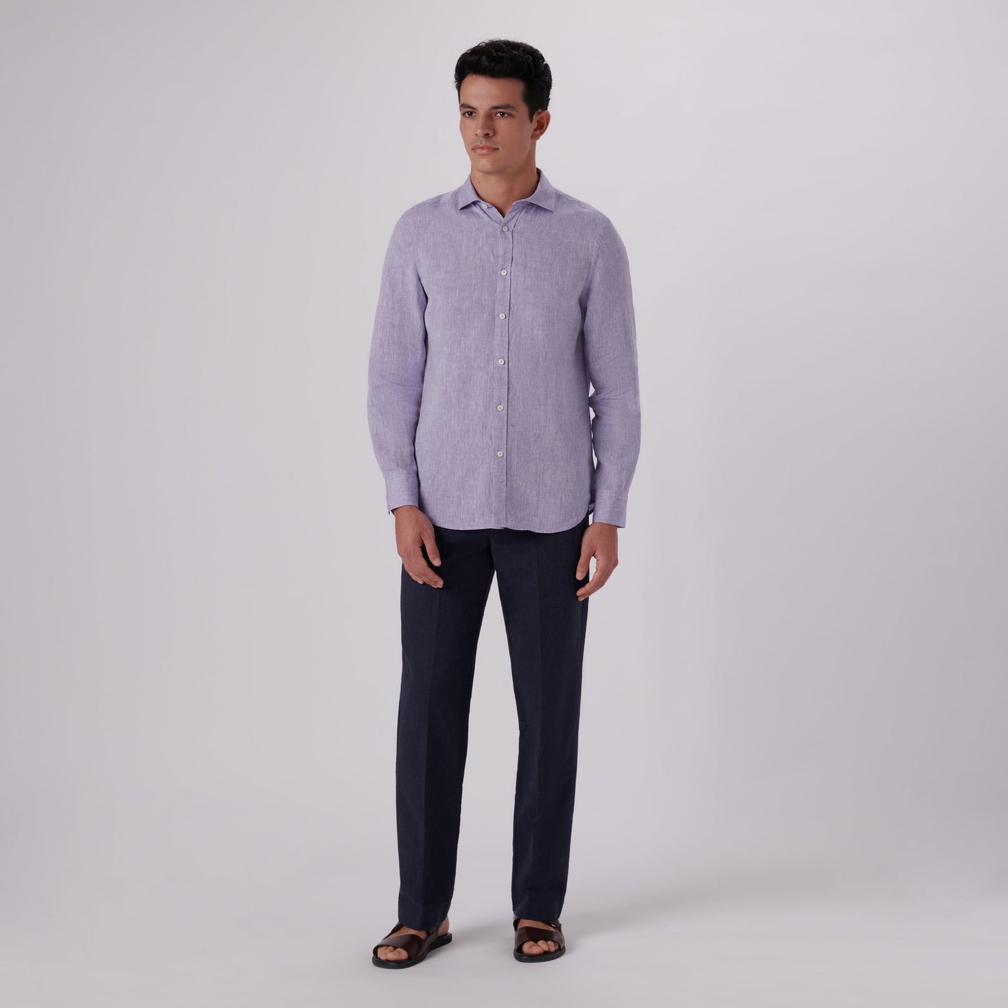 Bugatchi Axel Solid Linen Shirt Iris