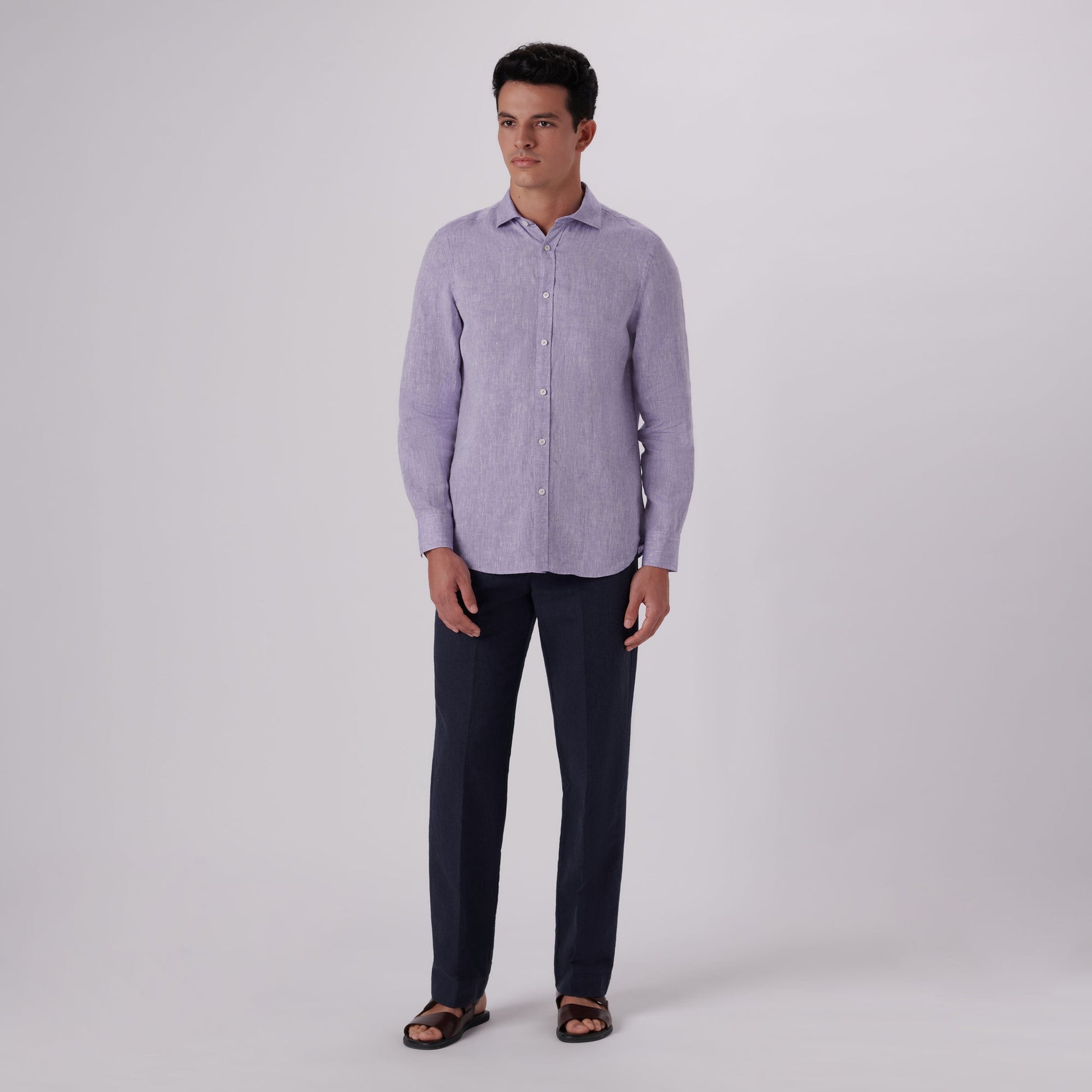 Bugatchi Axel Solid Linen Shirt Iris