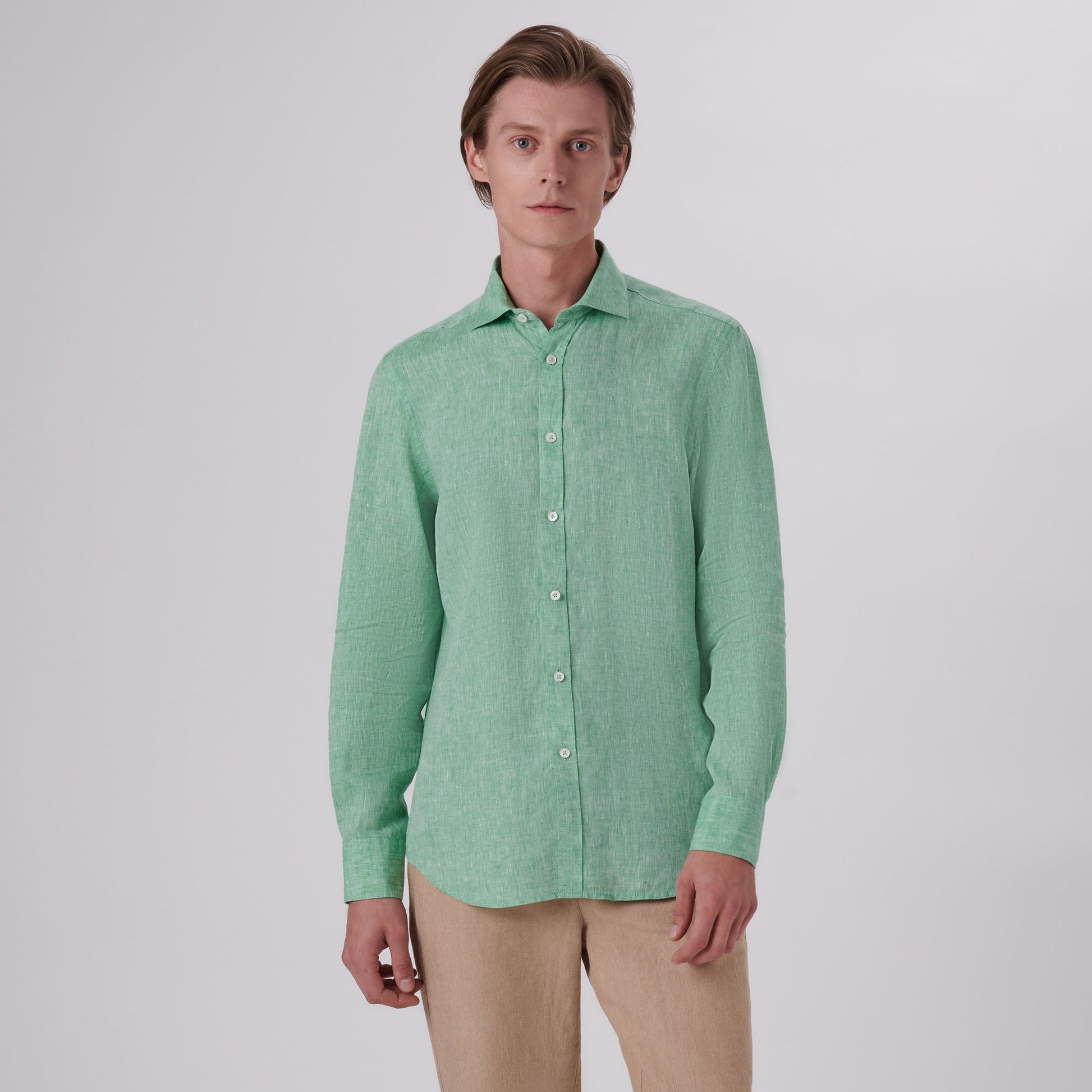 Bugatchi Axel Solid Linen Shirt Jade