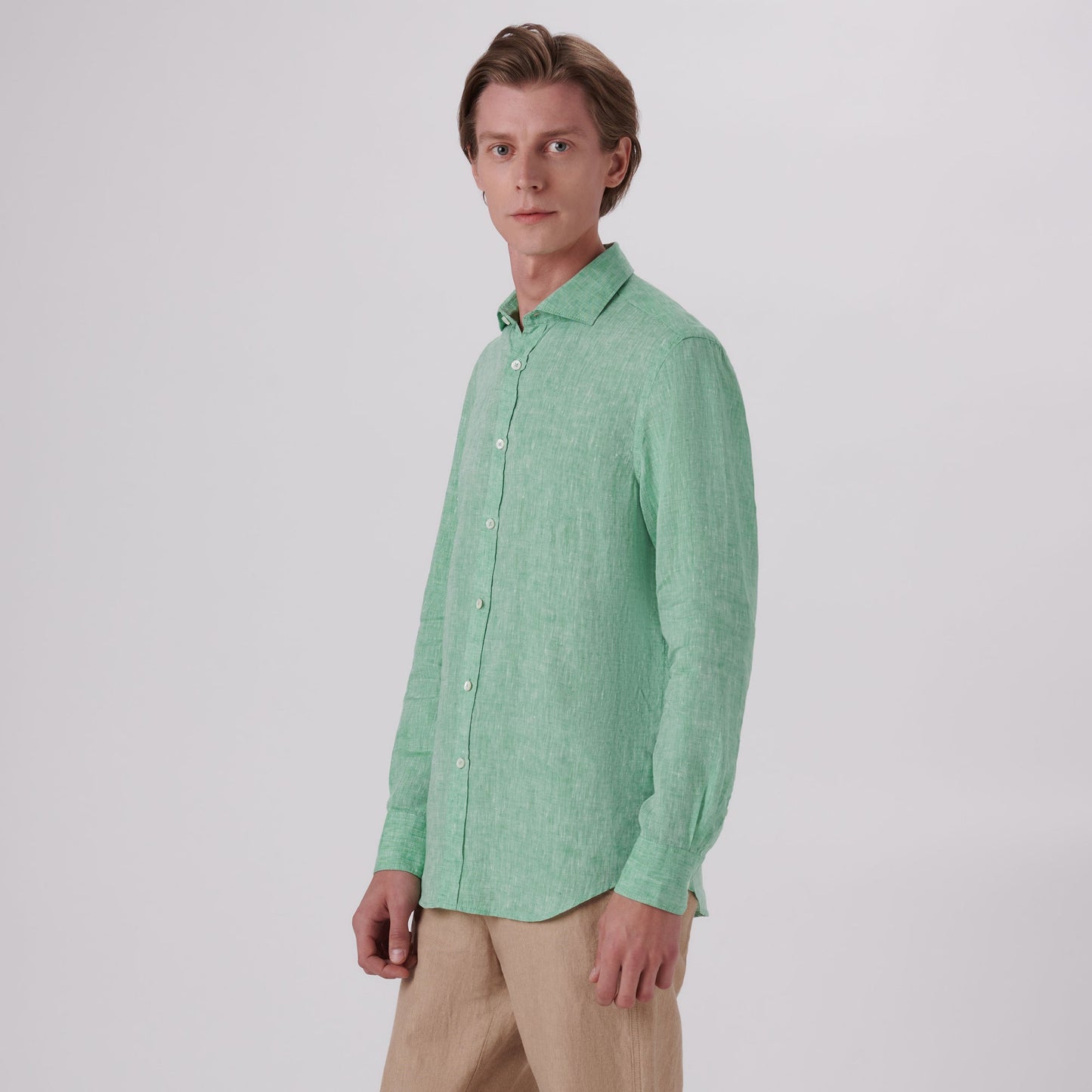 Bugatchi Axel Solid Linen Shirt Jade