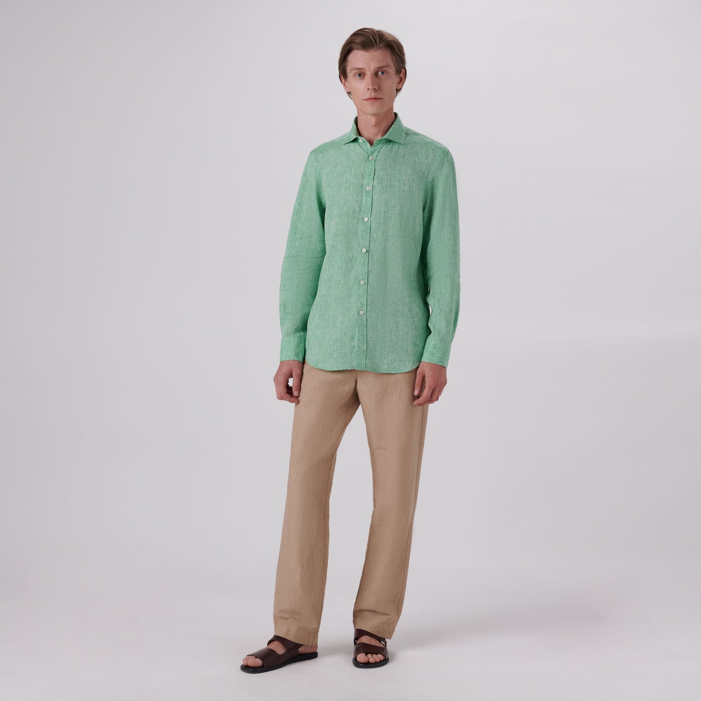 Bugatchi Axel Solid Linen Shirt Jade