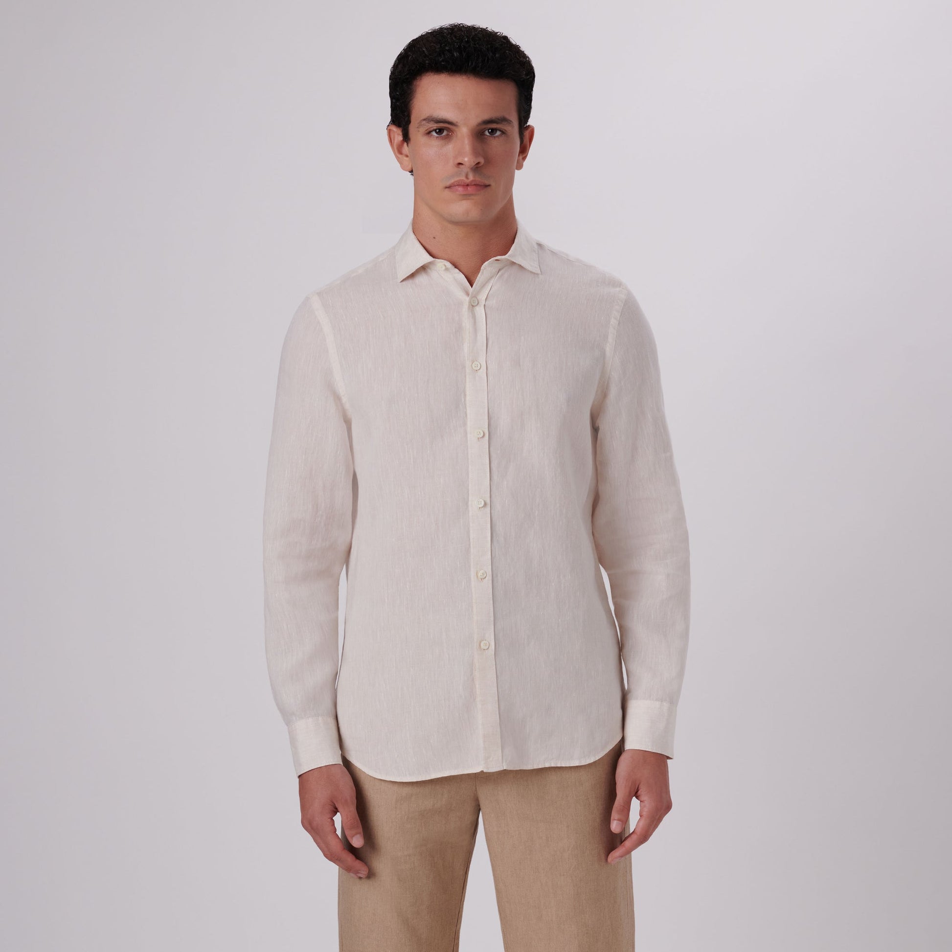 Bugatchi Axel Solid Linen Shirt Sand