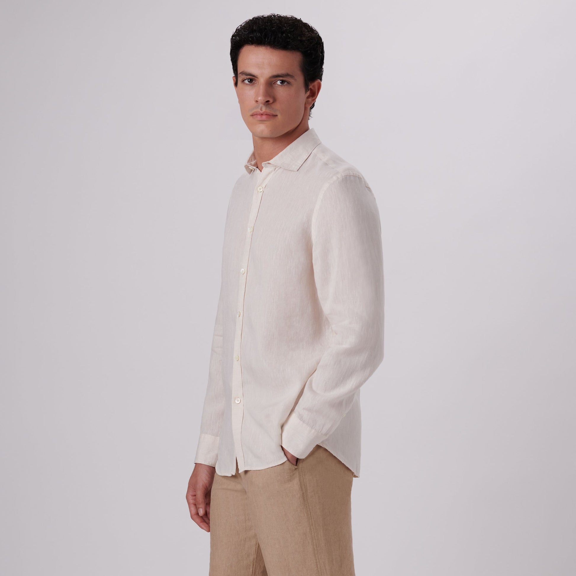 Bugatchi Axel Solid Linen Shirt Sand