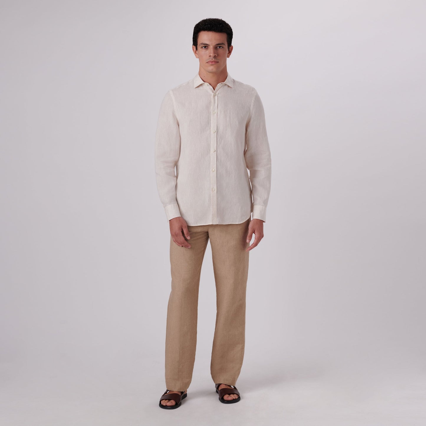 Bugatchi Axel Solid Linen Shirt Sand