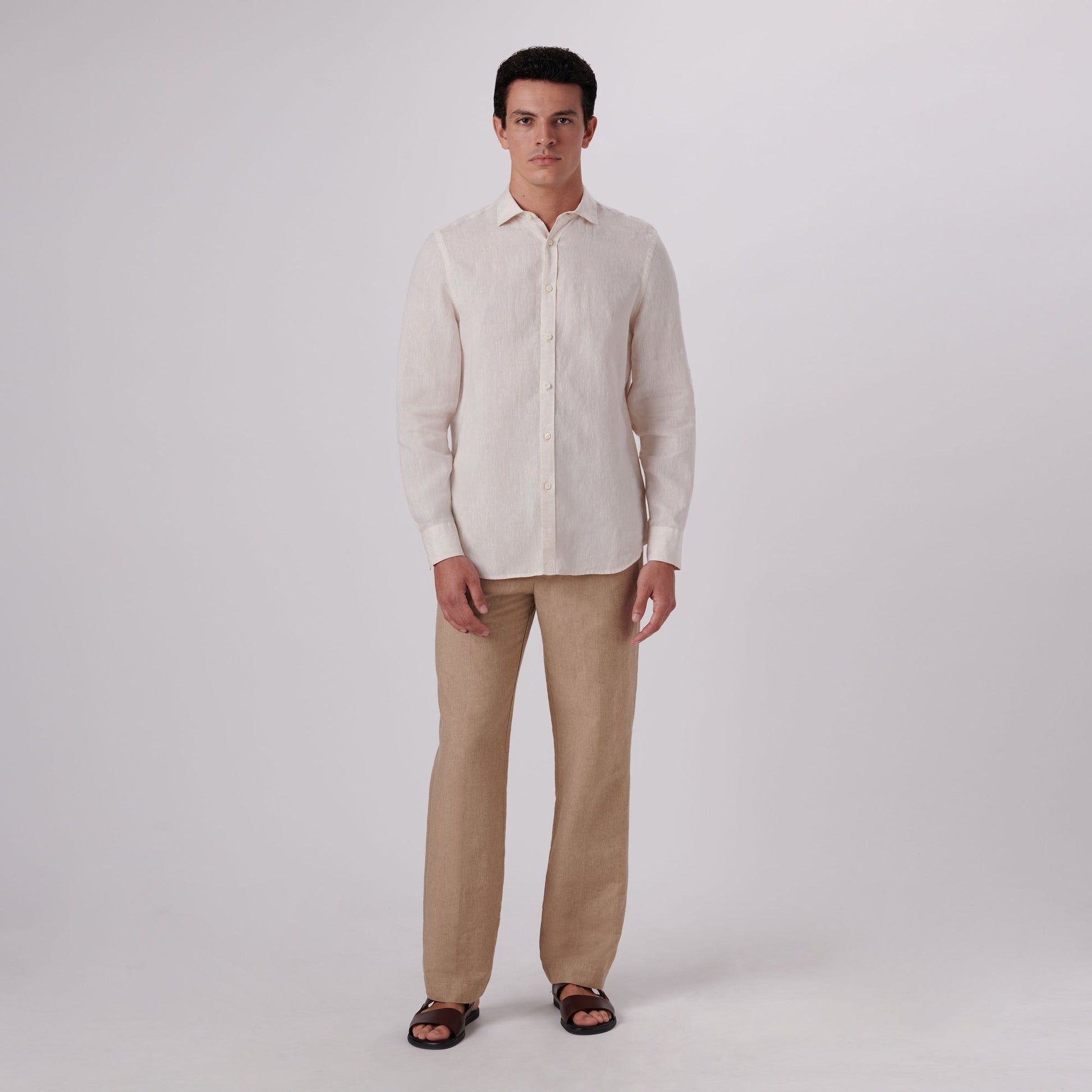 Bugatchi Axel Solid Linen Shirt Sand