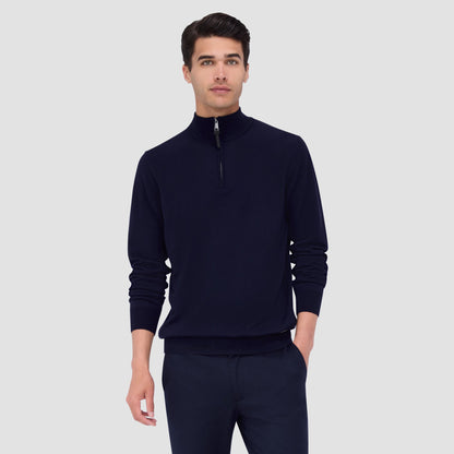 Bugatchi Spencer Quarter-Zip Super Merino™ Sweater Navy