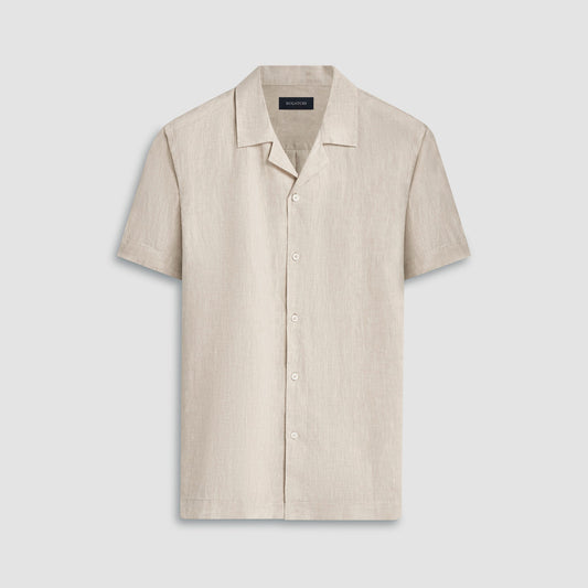 Bugatchi Jackson Solid Linen Camp Shirt Beige