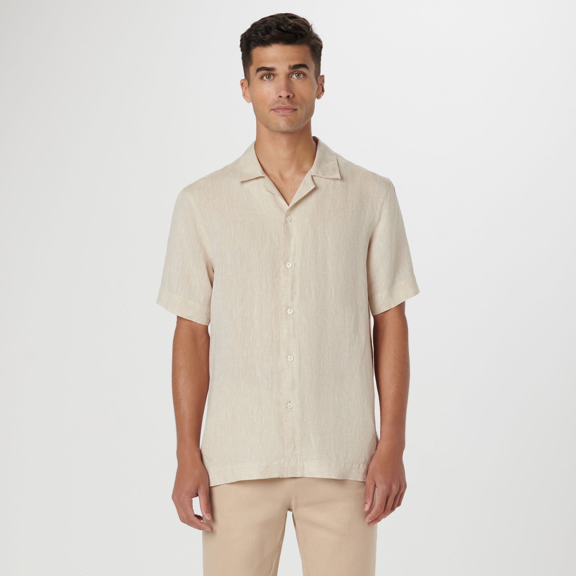 Bugatchi Jackson Solid Linen Camp Shirt Beige