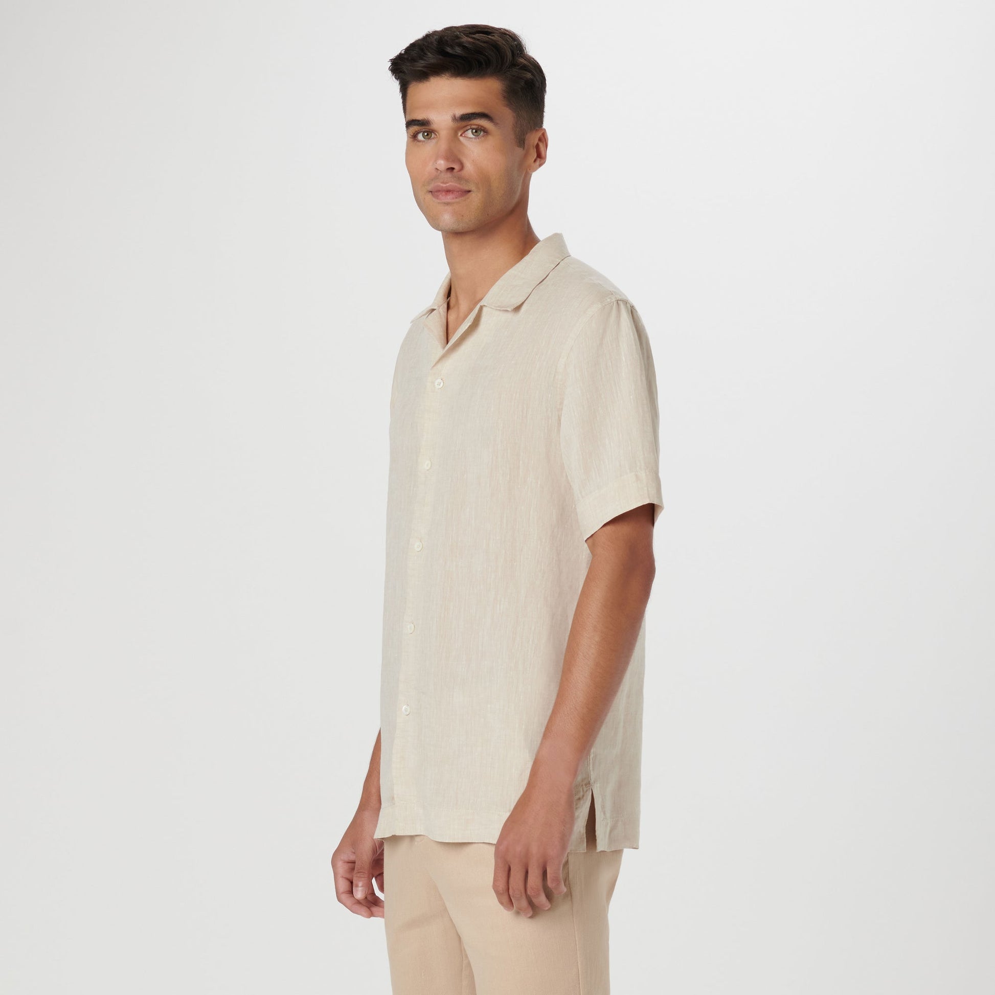Bugatchi Jackson Solid Linen Camp Shirt Beige