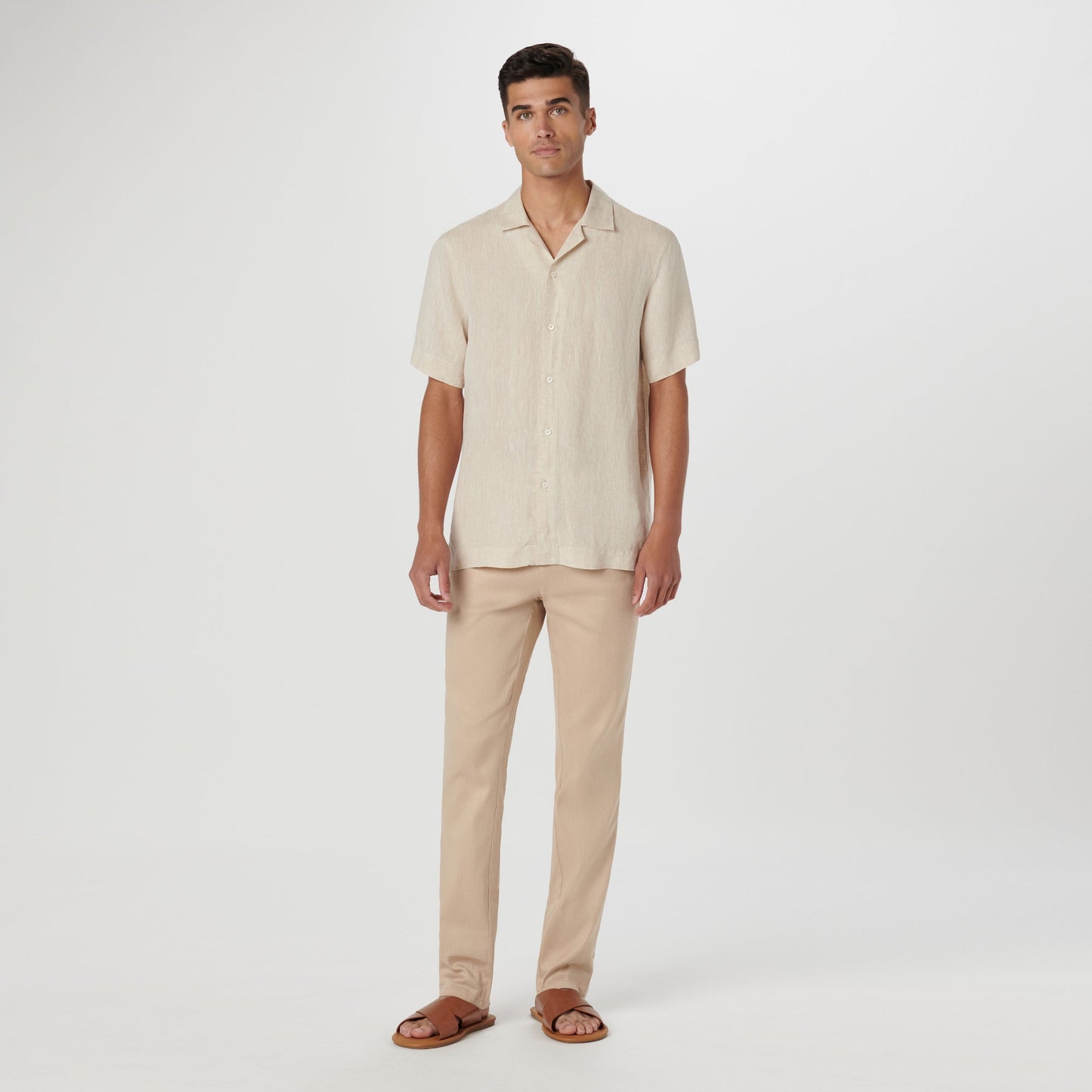 Bugatchi Jackson Solid Linen Camp Shirt Beige