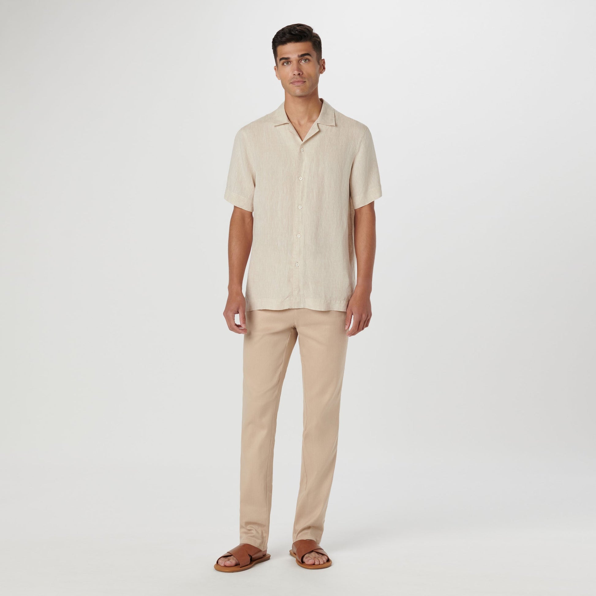 Bugatchi Jackson Solid Linen Camp Shirt Beige