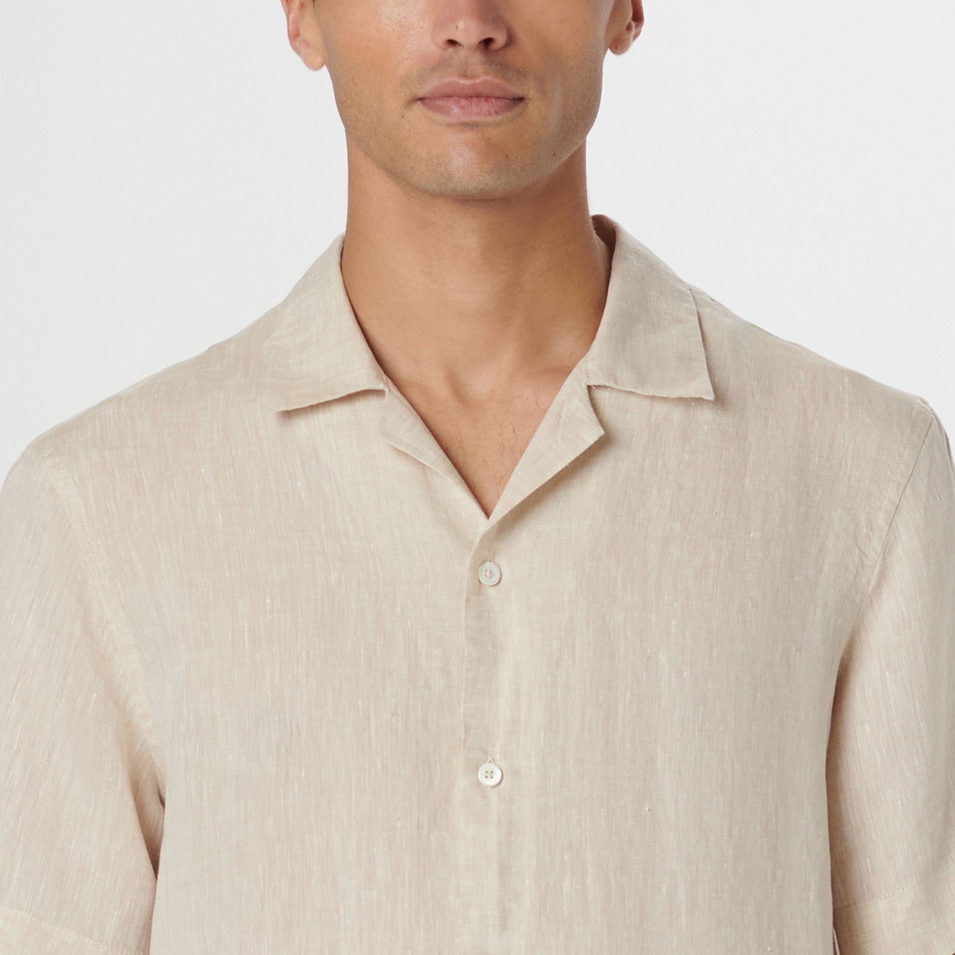 Bugatchi Jackson Solid Linen Camp Shirt Beige