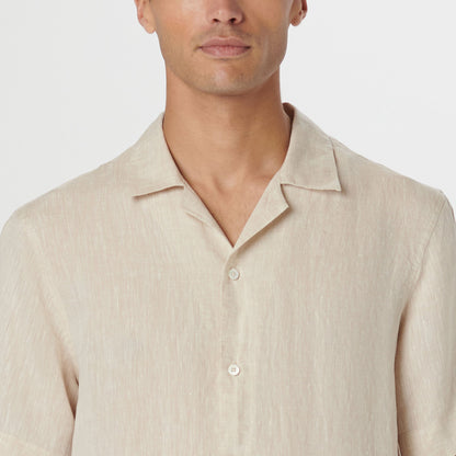 Bugatchi Jackson Solid Linen Camp Shirt Beige