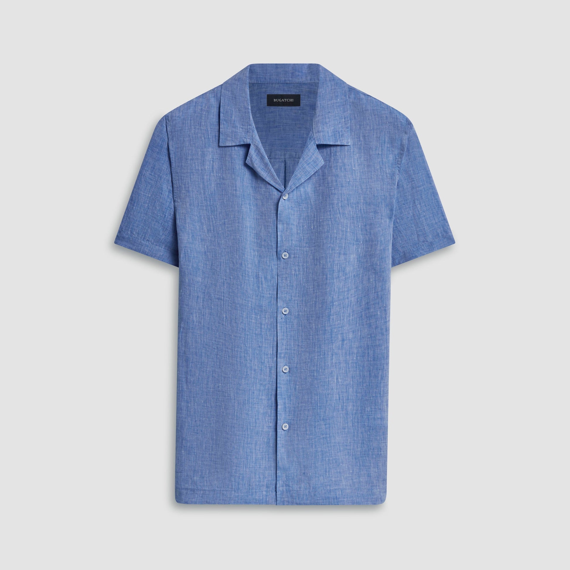 Bugatchi Jackson Solid Linen Camp Shirt Classic Blue