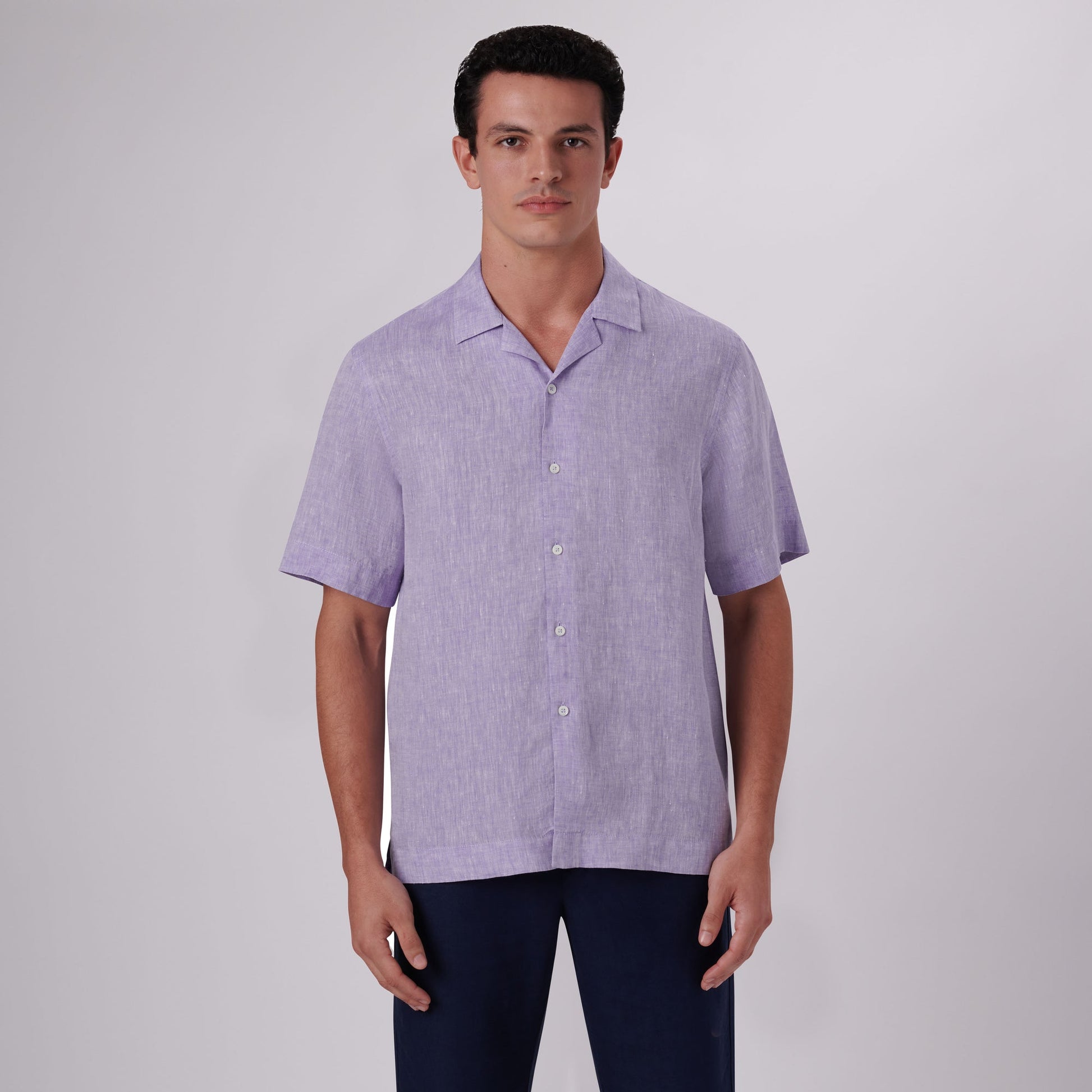 Bugatchi Jackson Solid Linen Camp Shirt Iris