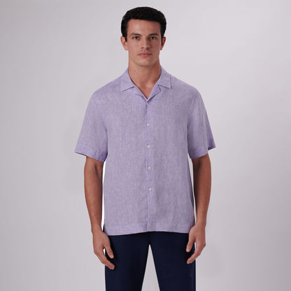 Bugatchi Jackson Solid Linen Camp Shirt Iris