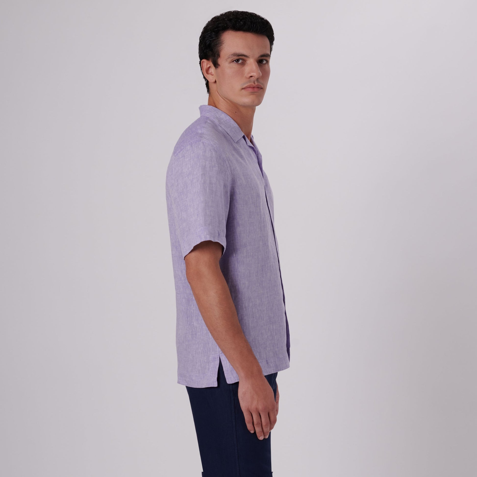 Bugatchi Jackson Solid Linen Camp Shirt Iris