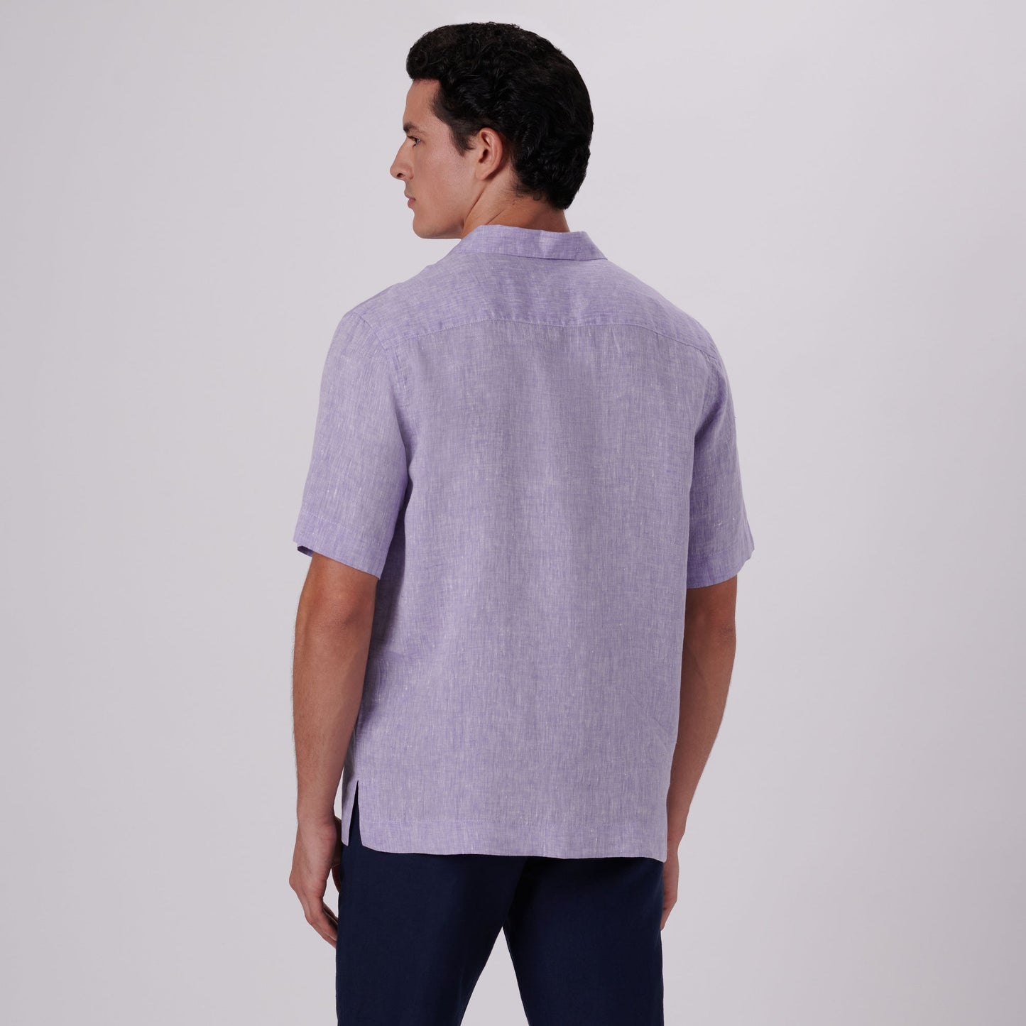 Bugatchi Jackson Solid Linen Camp Shirt Iris