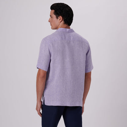 Bugatchi Jackson Solid Linen Camp Shirt Iris