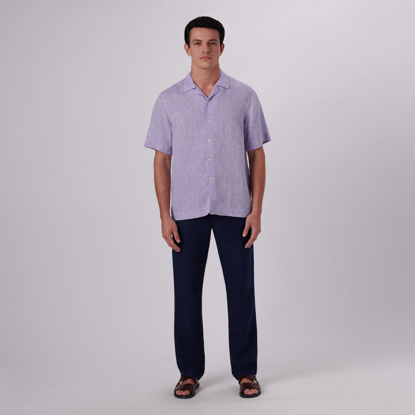 Bugatchi Jackson Solid Linen Camp Shirt Iris