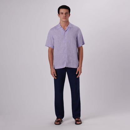Bugatchi Jackson Solid Linen Camp Shirt Iris
