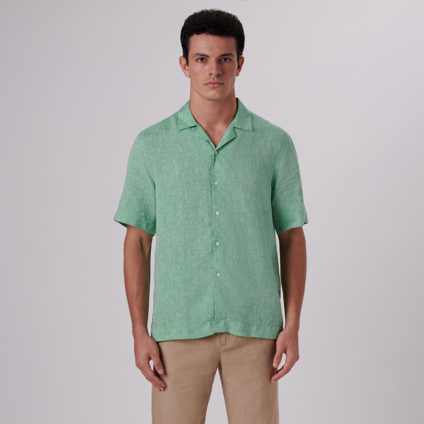 Bugatchi Jackson Solid Linen Camp Shirt Jade
