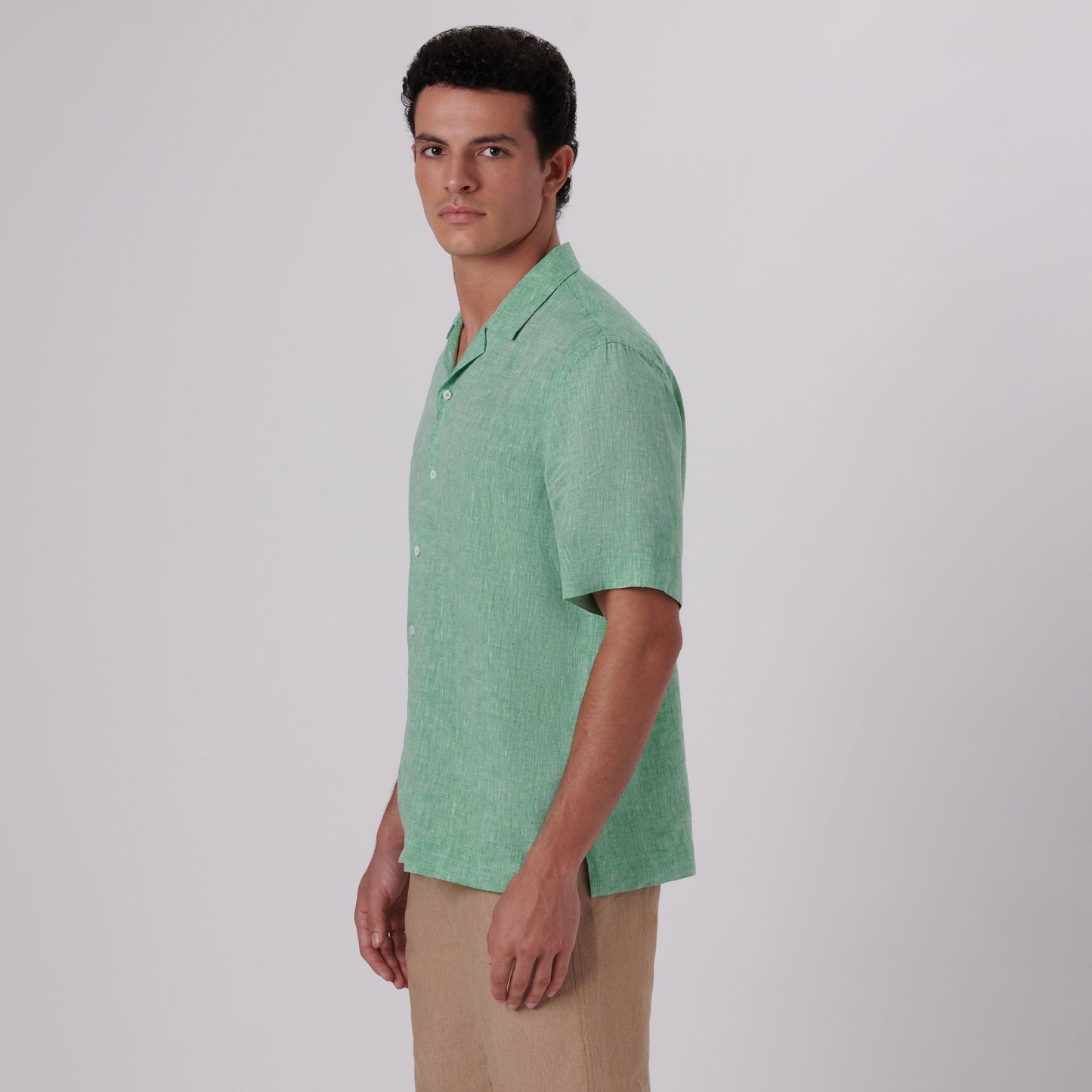 Bugatchi Jackson Solid Linen Camp Shirt Jade