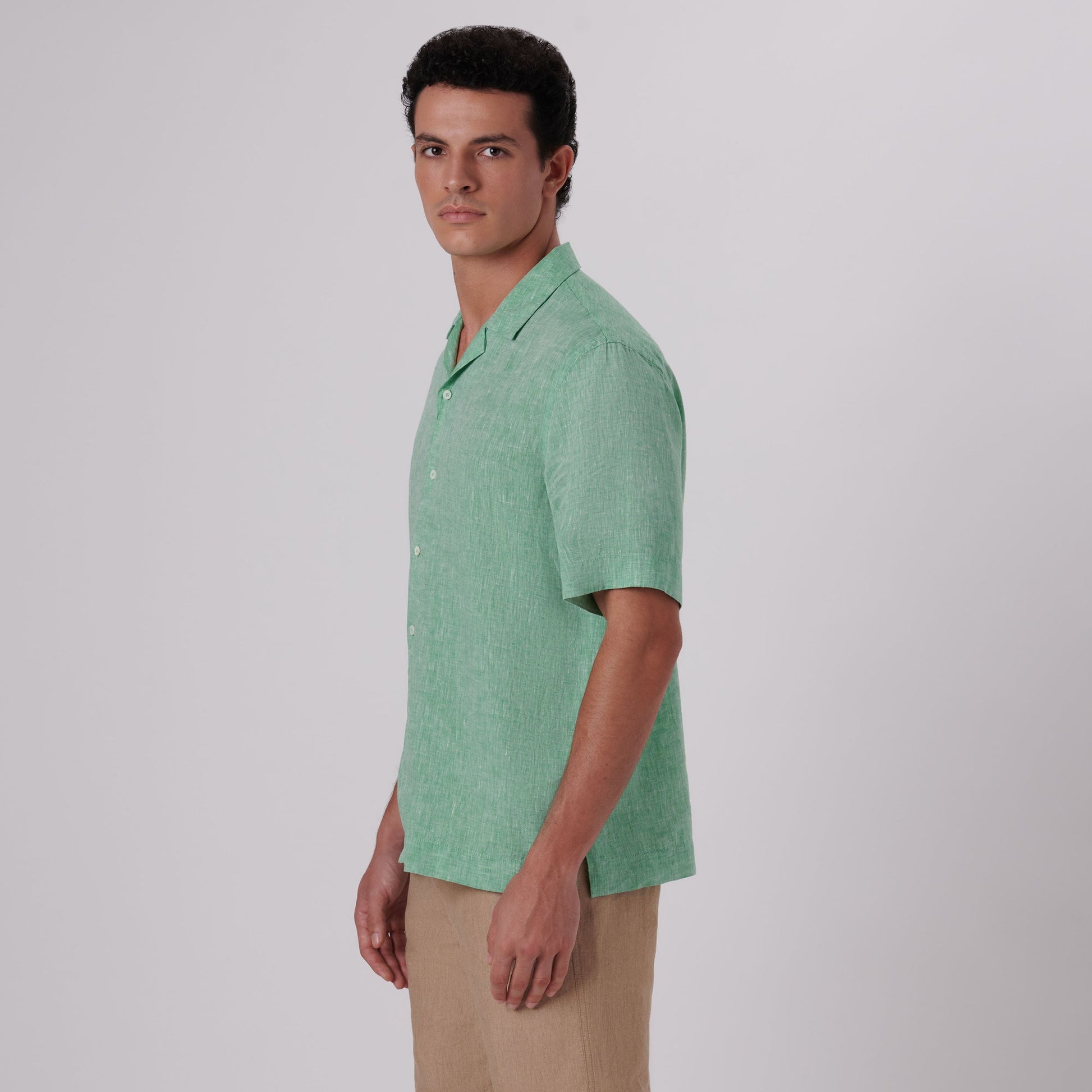 Bugatchi Jackson Solid Linen Camp Shirt Jade