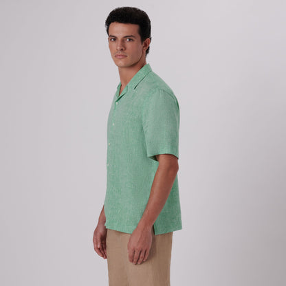 Bugatchi Jackson Solid Linen Camp Shirt Jade