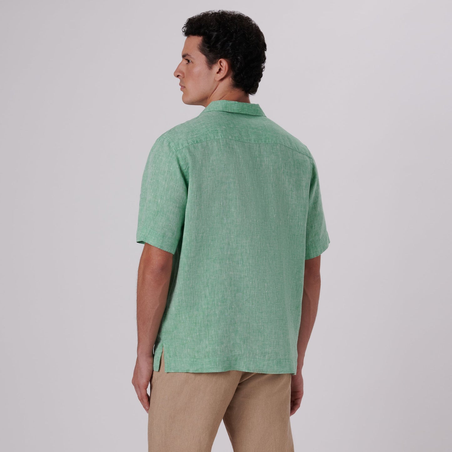 Bugatchi Jackson Solid Linen Camp Shirt Jade