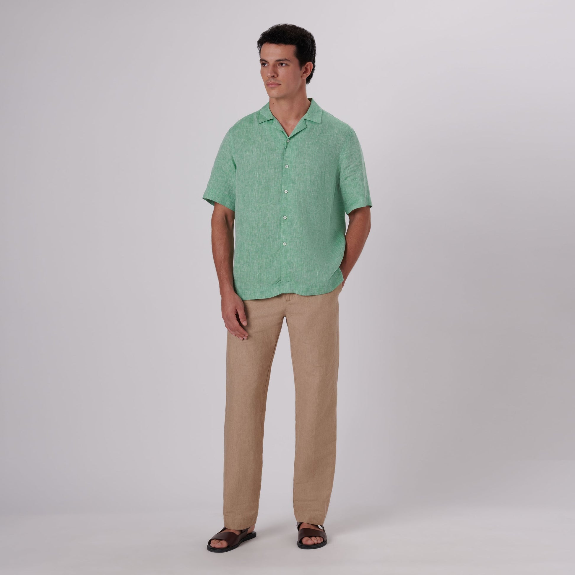 Bugatchi Jackson Solid Linen Camp Shirt Jade