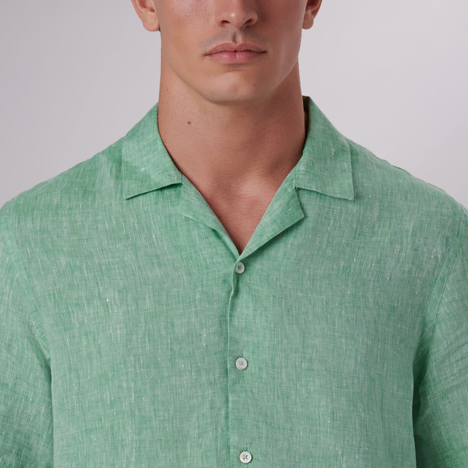 Bugatchi Jackson Solid Linen Camp Shirt Jade