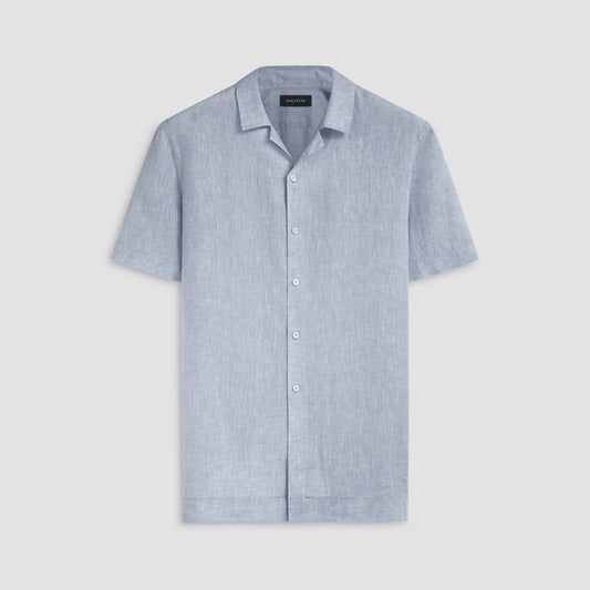 Bugatchi Jackson Solid Linen Camp Shirt Navy