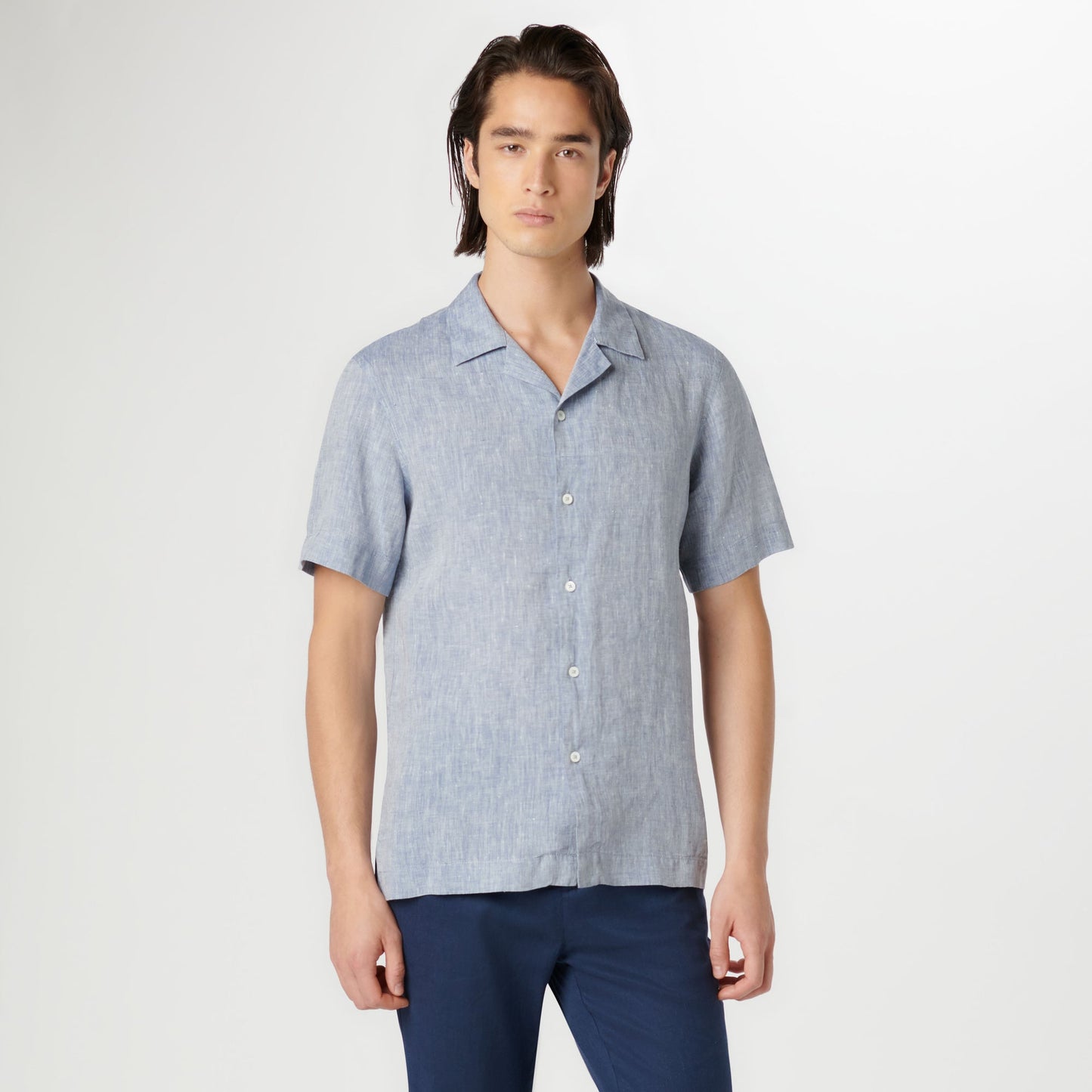 Bugatchi Jackson Solid Linen Camp Shirt Navy