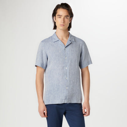 Bugatchi Jackson Solid Linen Camp Shirt Navy