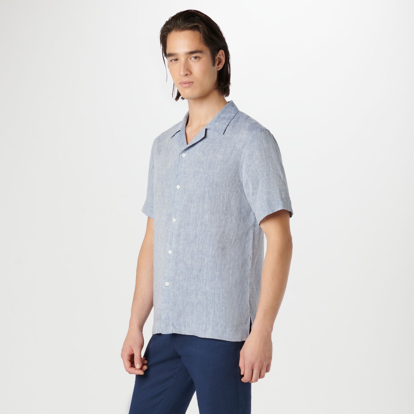 Bugatchi Jackson Solid Linen Camp Shirt Navy
