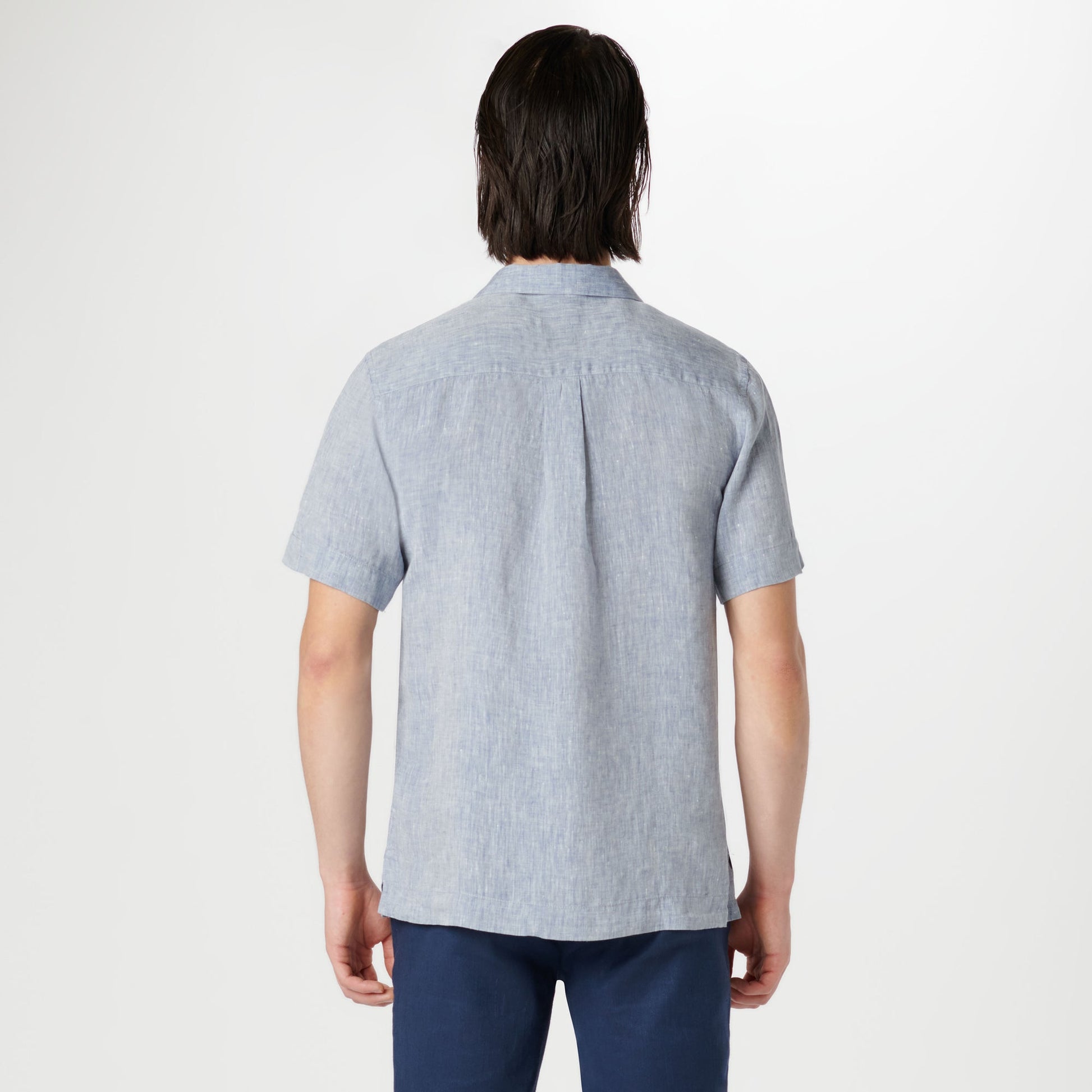 Bugatchi Jackson Solid Linen Camp Shirt Navy