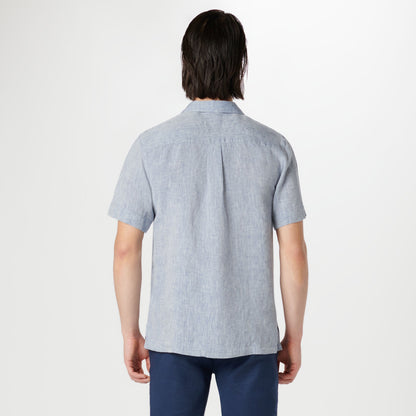 Bugatchi Jackson Solid Linen Camp Shirt Navy