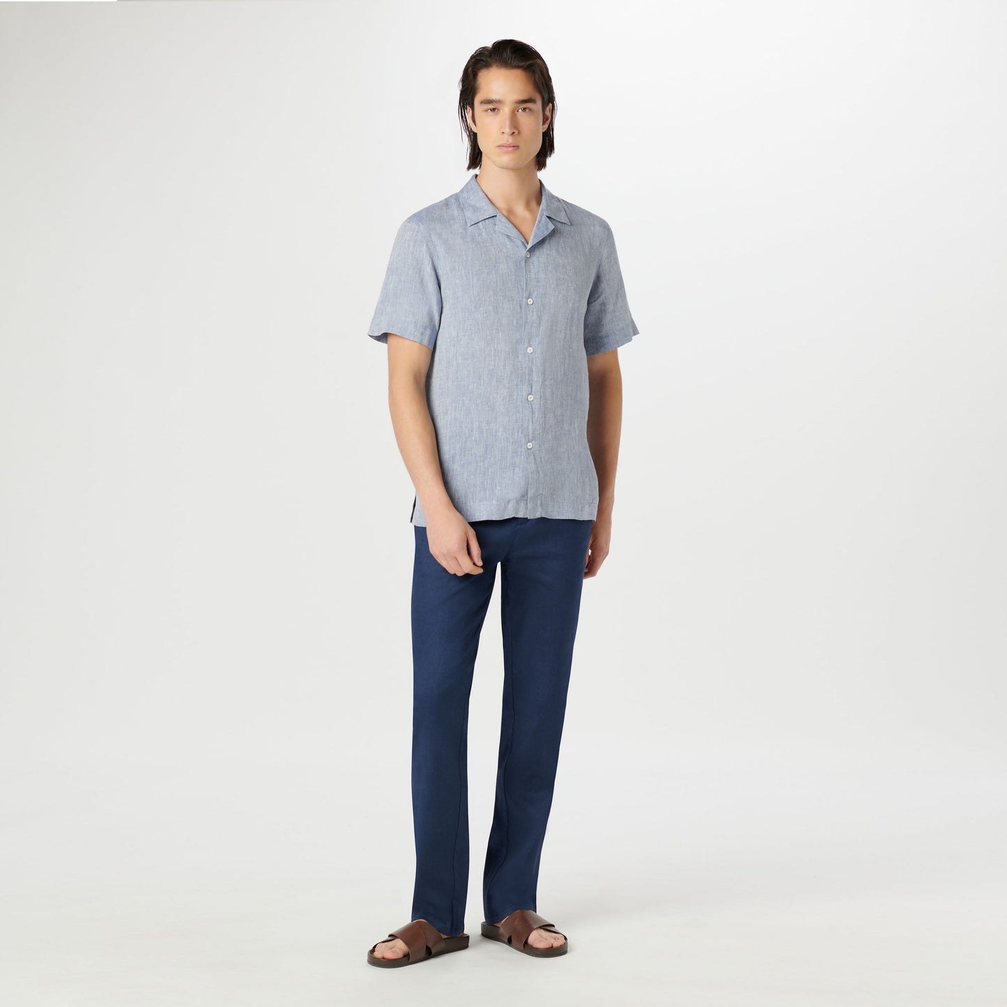 Bugatchi Jackson Solid Linen Camp Shirt Navy