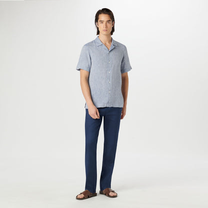 Bugatchi Jackson Solid Linen Camp Shirt Navy