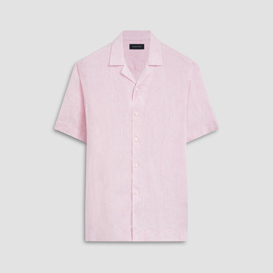 Bugatchi Jackson Solid Linen Camp Shirt Pink